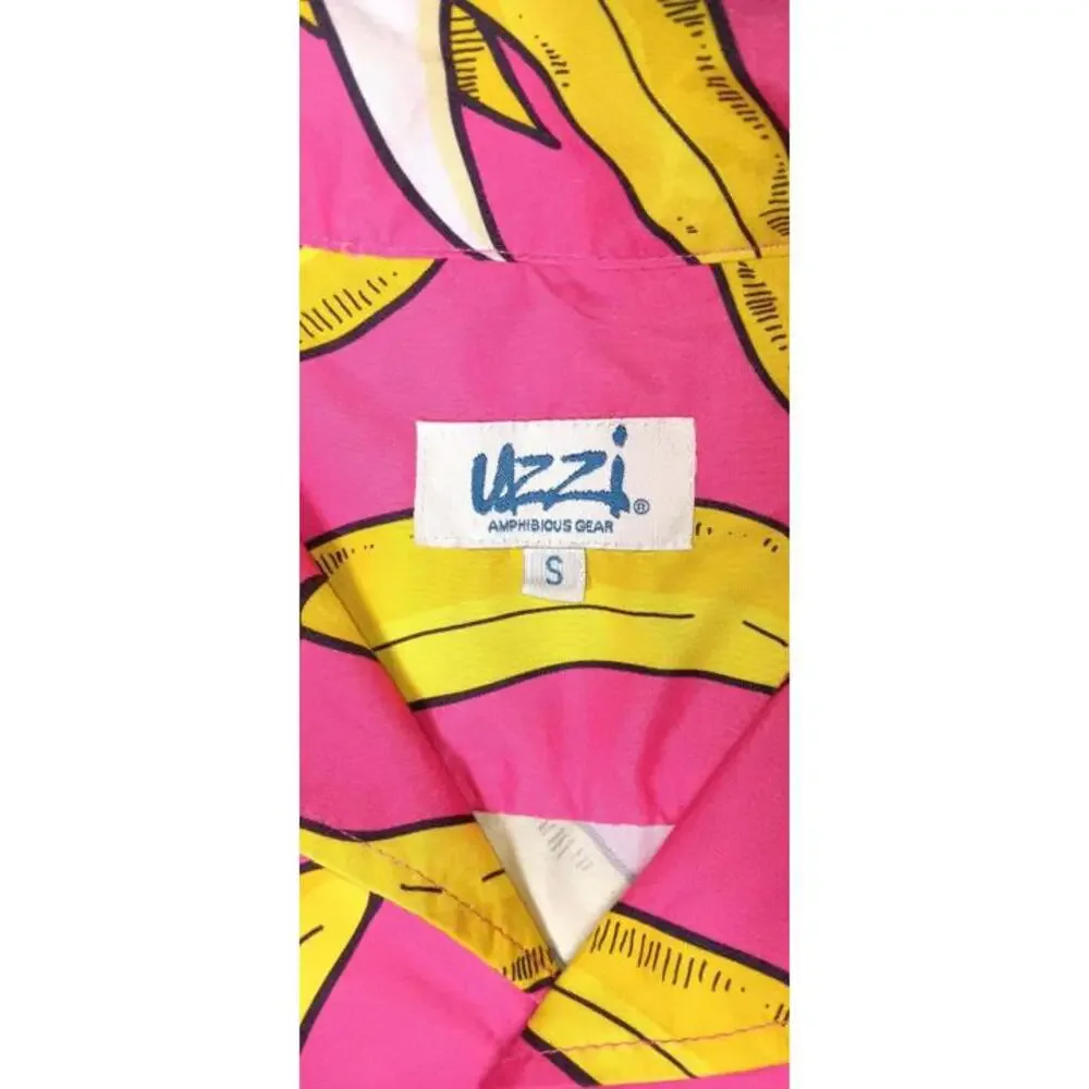 Uzzi Amphibious Gear Button Up Shirt Short Sleeve Mens Size Small Pink Bananas - Picture 2 of 11